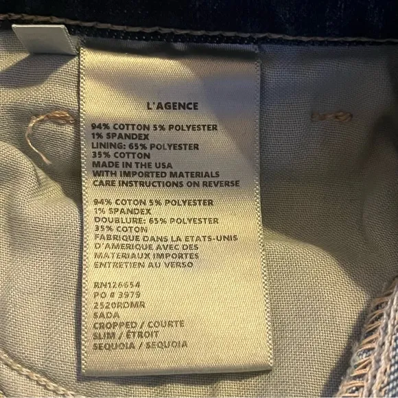 L'AGENCE Womens Skinny Raw Hem Mid rise Blue Denim Jeans Size 26