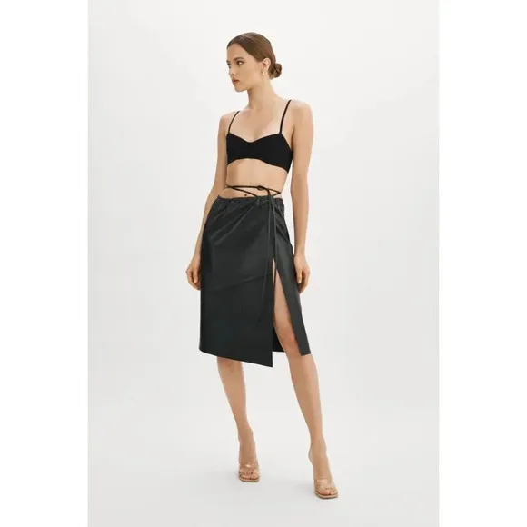 LAMARQUE Marissa Leather Skirt in Black XSmall New Womens Wrap