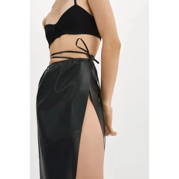 LAMARQUE Marissa Leather Skirt in Black XSmall New Womens Wrap