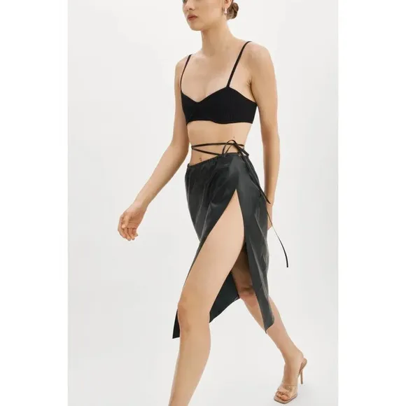 LAMARQUE Marissa Leather Skirt in Black XSmall New Womens Wrap