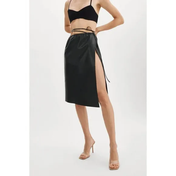 LAMARQUE Marissa Leather Skirt in Black XSmall New Womens Wrap