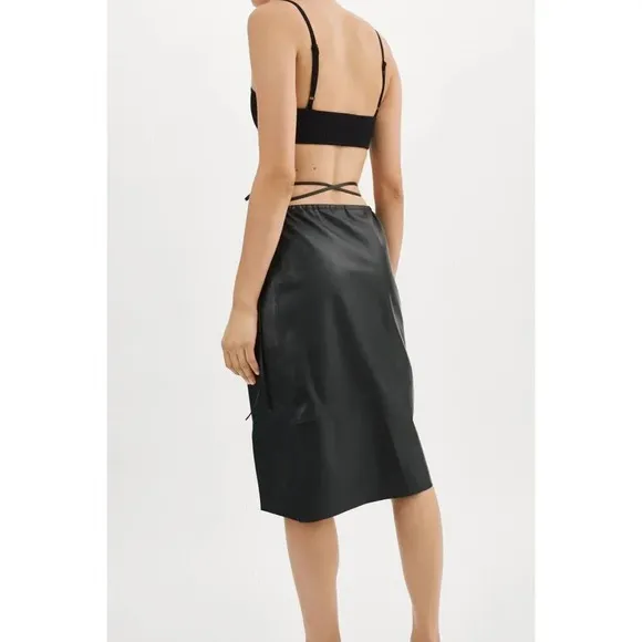 LAMARQUE Marissa Leather Skirt in Black XSmall New Womens Wrap