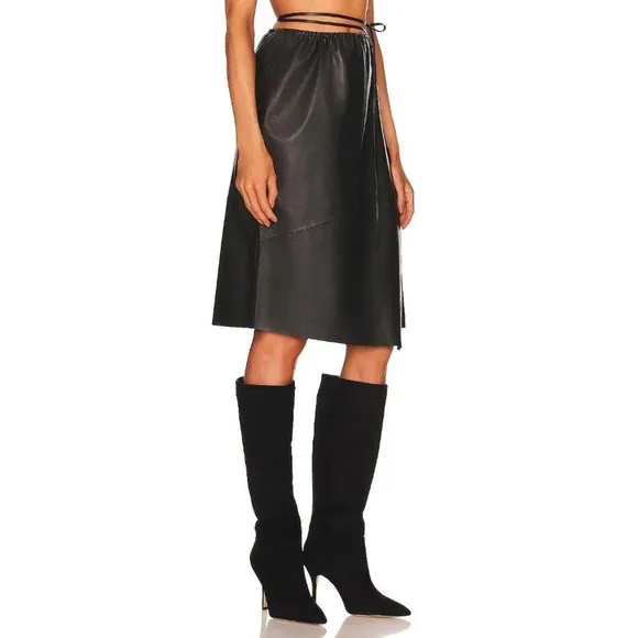 LAMARQUE Marissa Leather Skirt in Black XSmall New Womens Wrap