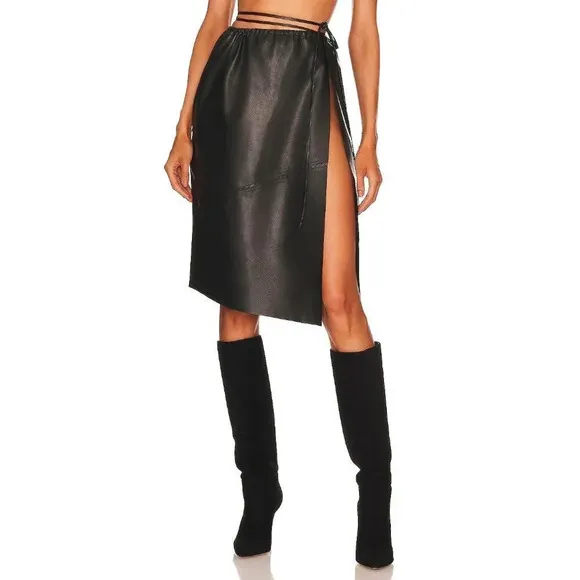 LAMARQUE Marissa Leather Skirt in Black XSmall New Womens Wrap