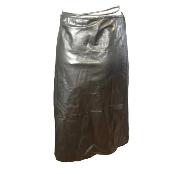LAMARQUE Marissa Leather Skirt in Black XSmall New Womens Wrap