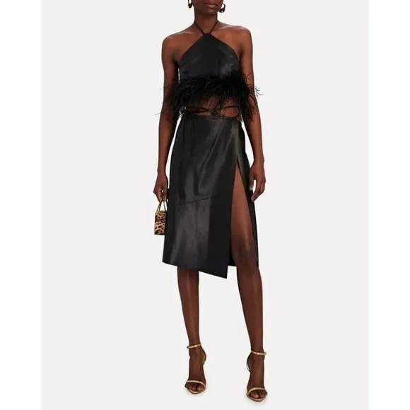 LAMARQUE Marissa Leather Skirt in Black XSmall New Womens Wrap