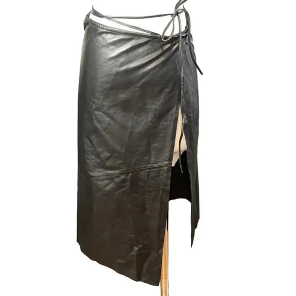 LAMARQUE Marissa Leather Skirt in Black XSmall New Womens Wrap