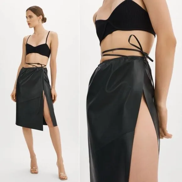 Lamarque Marissa Leather Tie Skirt Black Size XS