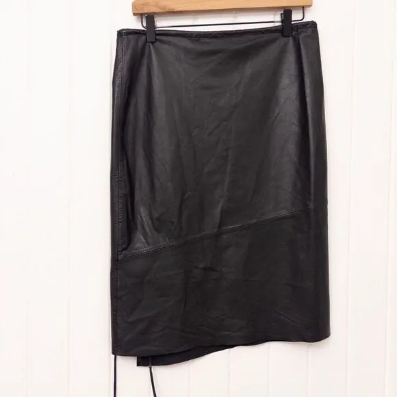 Lamarque Marissa Leather Tie Skirt Black Size XS