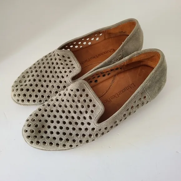L'Amour Des Pieds Clemence Perforated Wedge Loafers Gray Suede Leather‎ 7.5