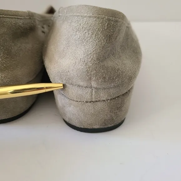 L'Amour Des Pieds Clemence Perforated Wedge Loafers Gray Suede Leather‎ 7.5