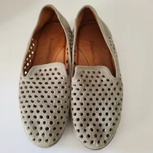 L'Amour Des Pieds Clemence Perforated Wedge Loafers Gray Suede Leather‎ 7.5
