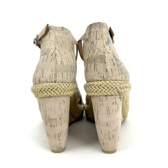 L'Amour Des Pieds Iksha Cork Wedge Sandals Tan Cream Size 10