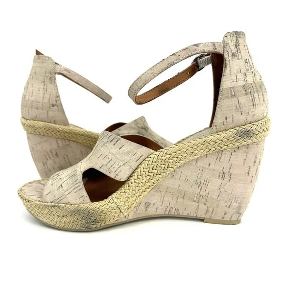 L'Amour Des Pieds Iksha Cork Wedge Sandals Tan Cream Size 10