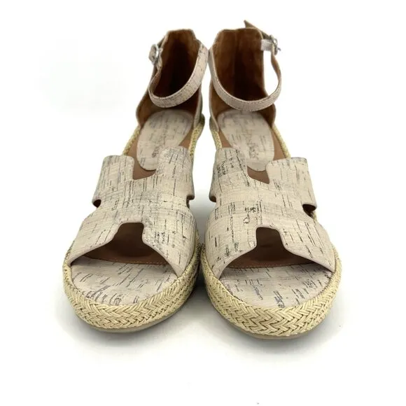 L'Amour Des Pieds Iksha Cork Wedge Sandals Tan Cream Size 10