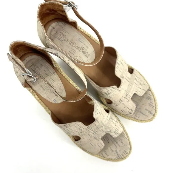 L'Amour Des Pieds Iksha Cork Wedge Sandals Tan Cream Size 10