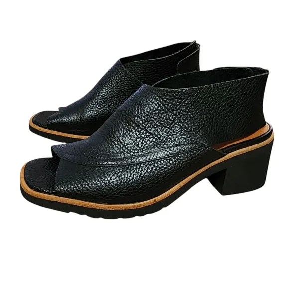 L'Amour Des Pieds Qiana Leather Block Heel Sling Sandal Black 6 Luxury Comfort