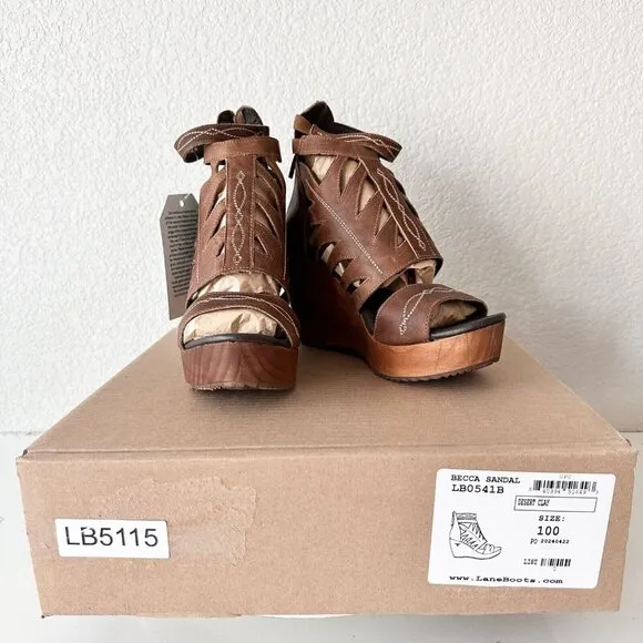 Lane Boots BECCA Womens Brown Wedges 10 Western Style Sandals Cowgirl Leather