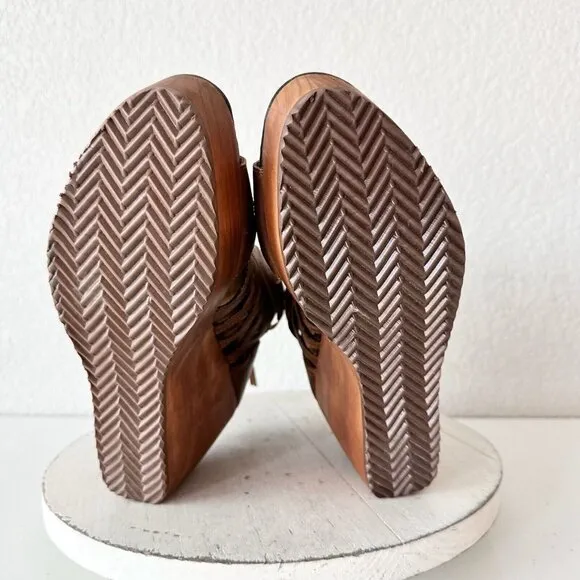 Lane Boots BECCA Womens Brown Wedges 10 Western Style Sandals Cowgirl Leather