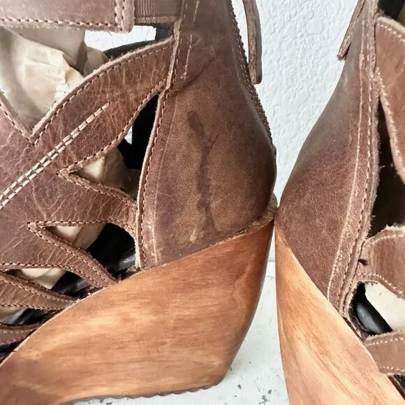 Lane Boots BECCA Womens Brown Wedges 10 Western Style Sandals Cowgirl Leather