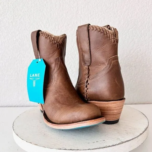Lane PLAIN JANE PJ Womens Short Cowboy Boots 6.5 Brown Leather Western Cowgirl