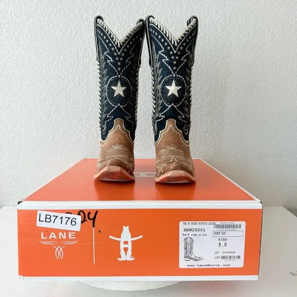 Lane RODEO HOUSTON Womens Cowboy Boots 5 Brown Leather Western Cowgirl Mid Calf