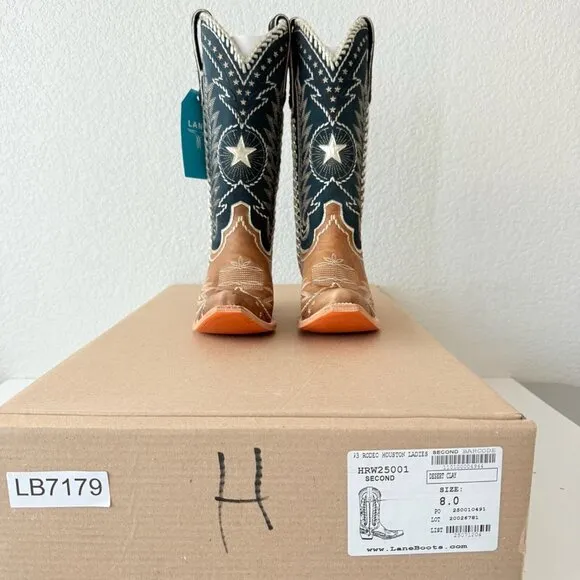 Lane RODEO HOUSTON Womens Cowboy Boots 8 Brown Western Cowgirl Mid Calf Tall