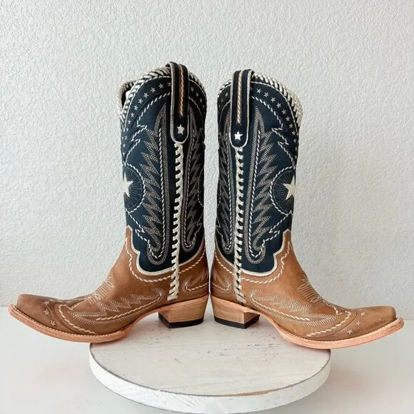 Lane RODEO HOUSTON Womens Cowboy Boots 8 Brown Western Cowgirl Mid Calf Tall