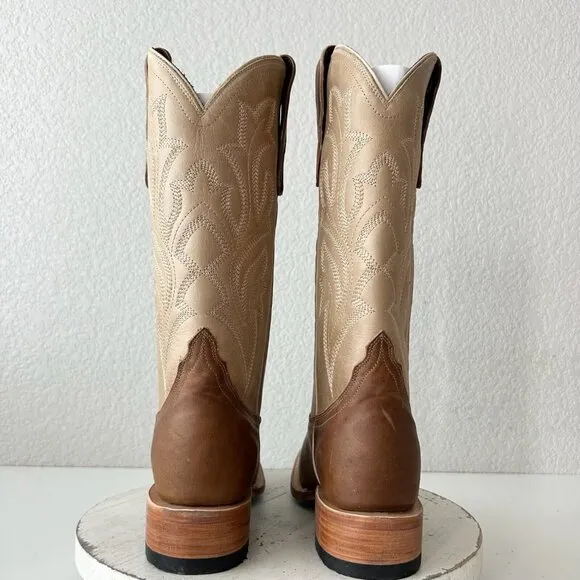 Lane Saratoga Womens Square Toe Cowboy Boots 8 Brown Western Cowgirl Mid Calf