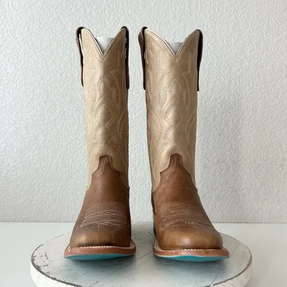 Lane Saratoga Womens Square Toe Cowboy Boots 8 Brown Western Cowgirl Mid Calf