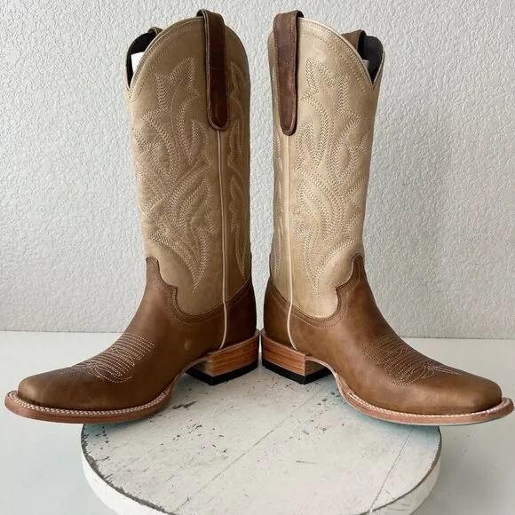 Lane Saratoga Womens Square Toe Cowboy Boots 8 Brown Western Cowgirl Mid Calf
