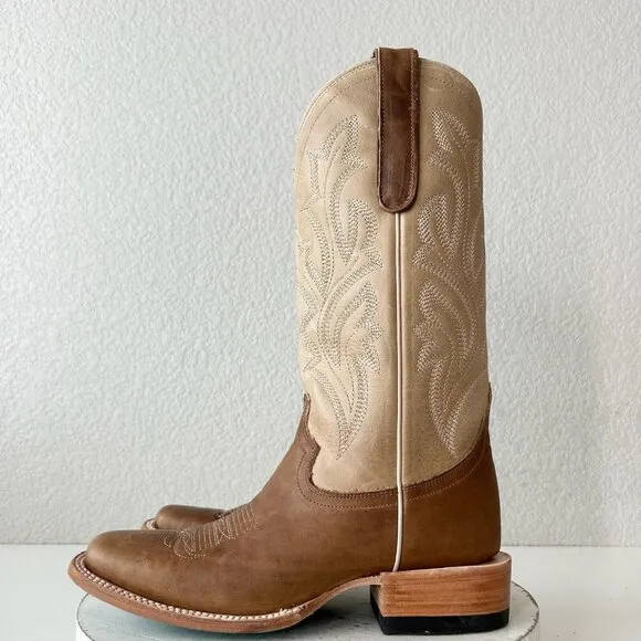 Lane Saratoga Womens Square Toe Cowboy Boots 8 Brown Western Cowgirl Mid Calf
