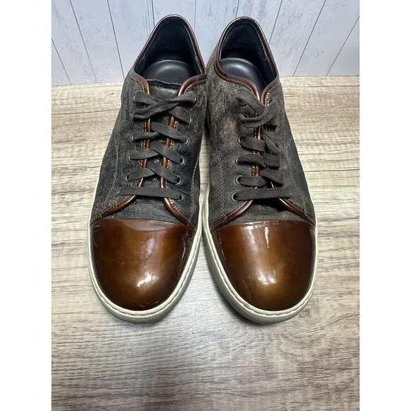 Lanvin DBB1VMV Canvas Sneakers Men’s UK 9 US9/ 10 Brown Distressed Patent