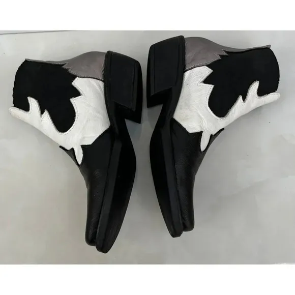 Lapopie Womens Pointed Toe Leather Ankle Bootie Boots Black White Sz 37