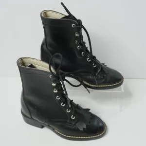 Laredo Western Black Leather Lace Up Boots Girls 10.5 Rodeo Kiltie Riding Roper