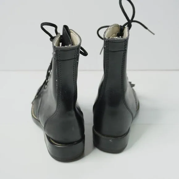 Laredo Western Black Leather Lace Up Boots Girls 10.5 Rodeo Kiltie Riding Roper