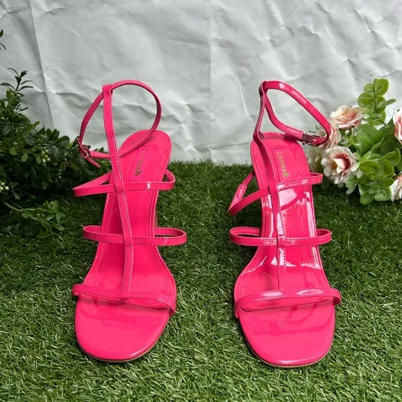 LARROUDÉ Serena Patent-LeatherStrappy Sandals Pink 4” women size 10 new