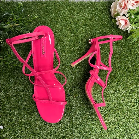 LARROUDÉ Serena Patent-LeatherStrappy Sandals Pink 4” women size 10 new