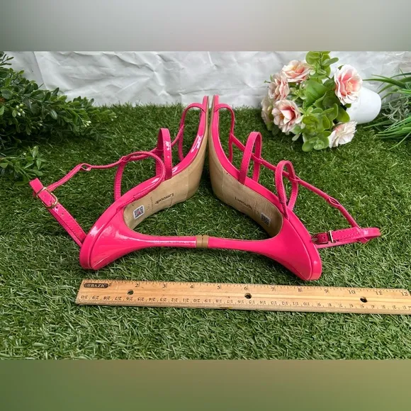 LARROUDÉ Serena Patent-LeatherStrappy Sandals Pink 4” women size 10 new