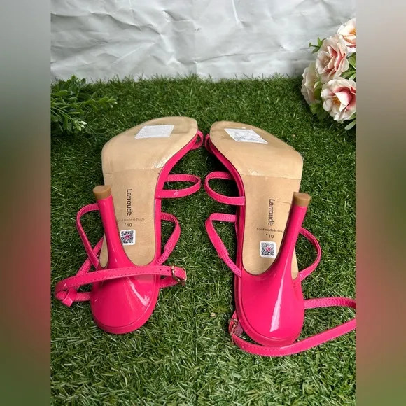 LARROUDÉ Serena Patent-LeatherStrappy Sandals Pink 4” women size 10 new
