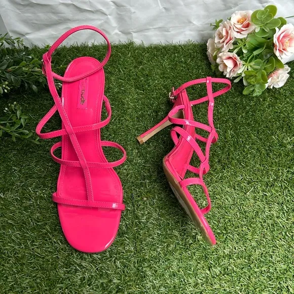 LARROUDÉ Serena Patent-LeatherStrappy Sandals Pink 4” women size 10 new
