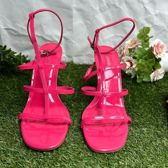 LARROUDÉ Serena Patent-LeatherStrappy Sandals Pink 4” women size 10 new