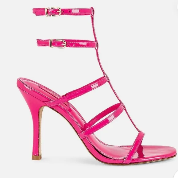 LARROUDÉ Serena Patent-LeatherStrappy Sandals Pink 4” women size 10 new
