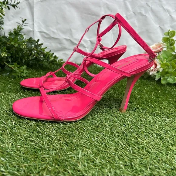LARROUDÉ Serena Patent-LeatherStrappy Sandals Pink 4” women size 10 new