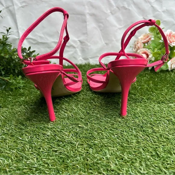 LARROUDÉ Serena Patent-LeatherStrappy Sandals Pink 4” women size 10 new