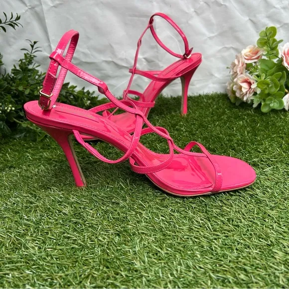 LARROUDÉ Serena Patent-LeatherStrappy Sandals Pink 4” women size 10 new