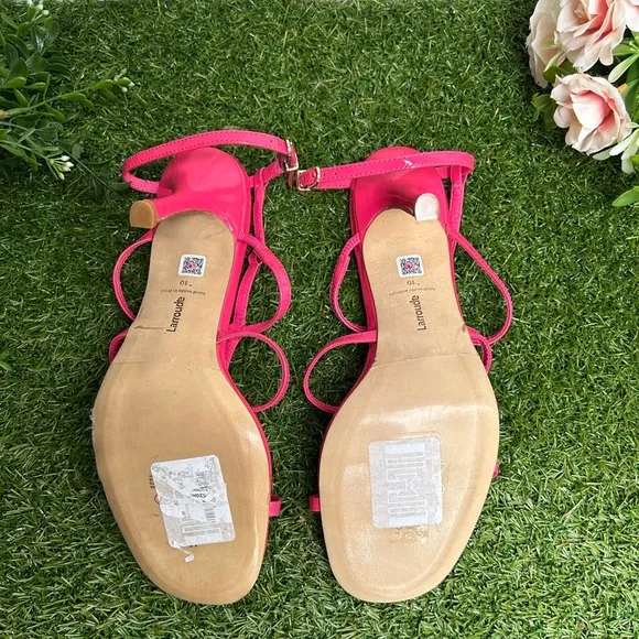 LARROUDÉ Serena Patent-LeatherStrappy Sandals Pink 4” women size 10 new