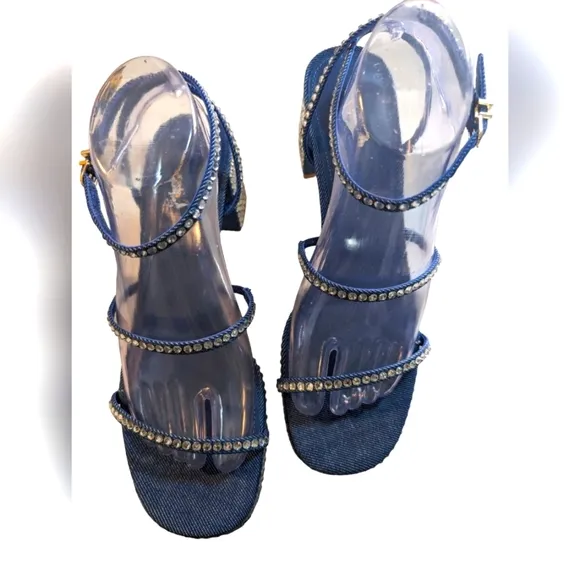 Larroude Gio Embellished Ankle Sandal in Blue/ Crystal Sandals..Size 9.5