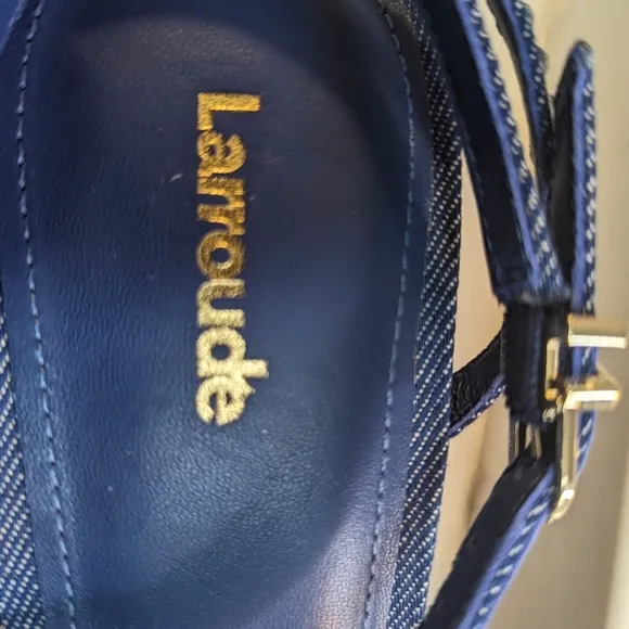 Larroude Gio Embellished Ankle Sandal in Blue/ Crystal Sandals..Size 9.5