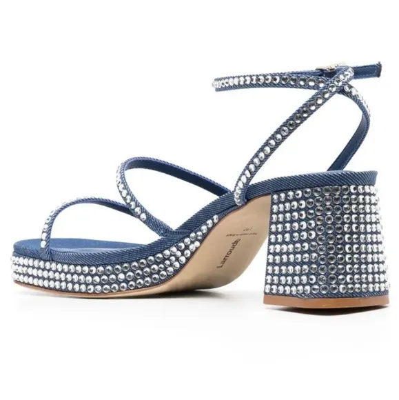 Larroude Gio Embellished Ankle Sandal in Blue/ Crystal Sandals..Size 9.5